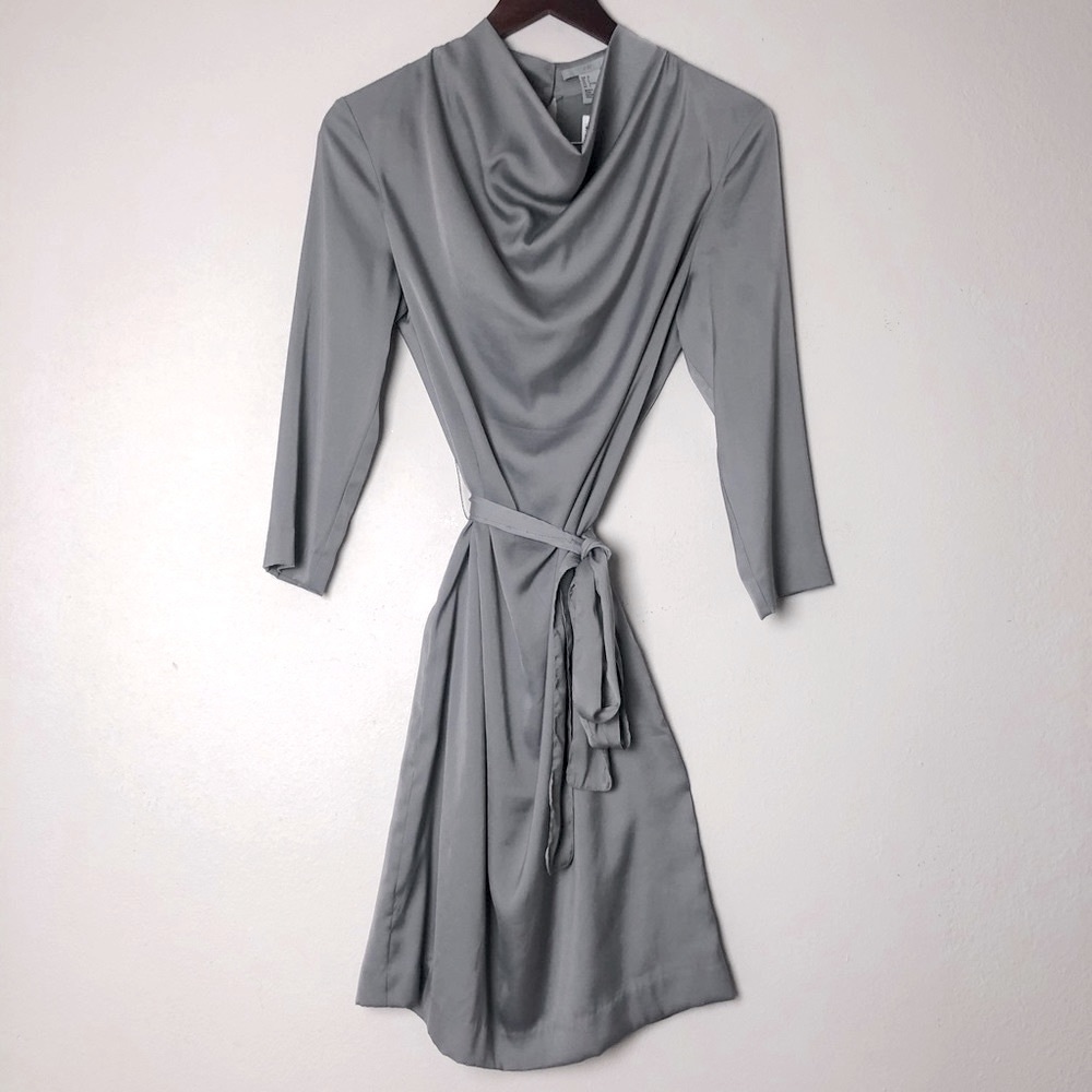 H&M cowl neck long sleeve muted silver dress 6